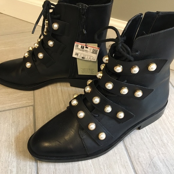 pearl studded booties